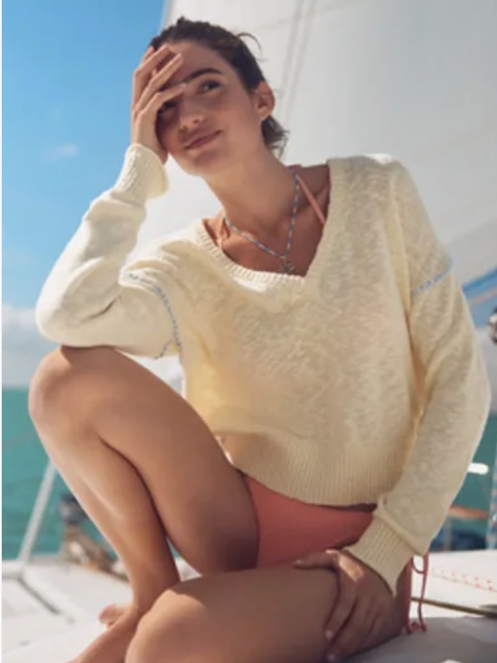 *NWT* SUNDRY Pale Yellow 100% Cotton V-Neck Pullover Sweater